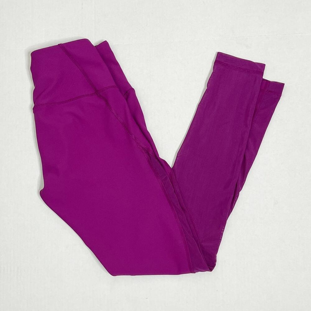 90 Degree Reflex Women Athletic Leggings XS Fuchsia Pink Sheer Mesh Insert Ankle - Picture 8 of 9